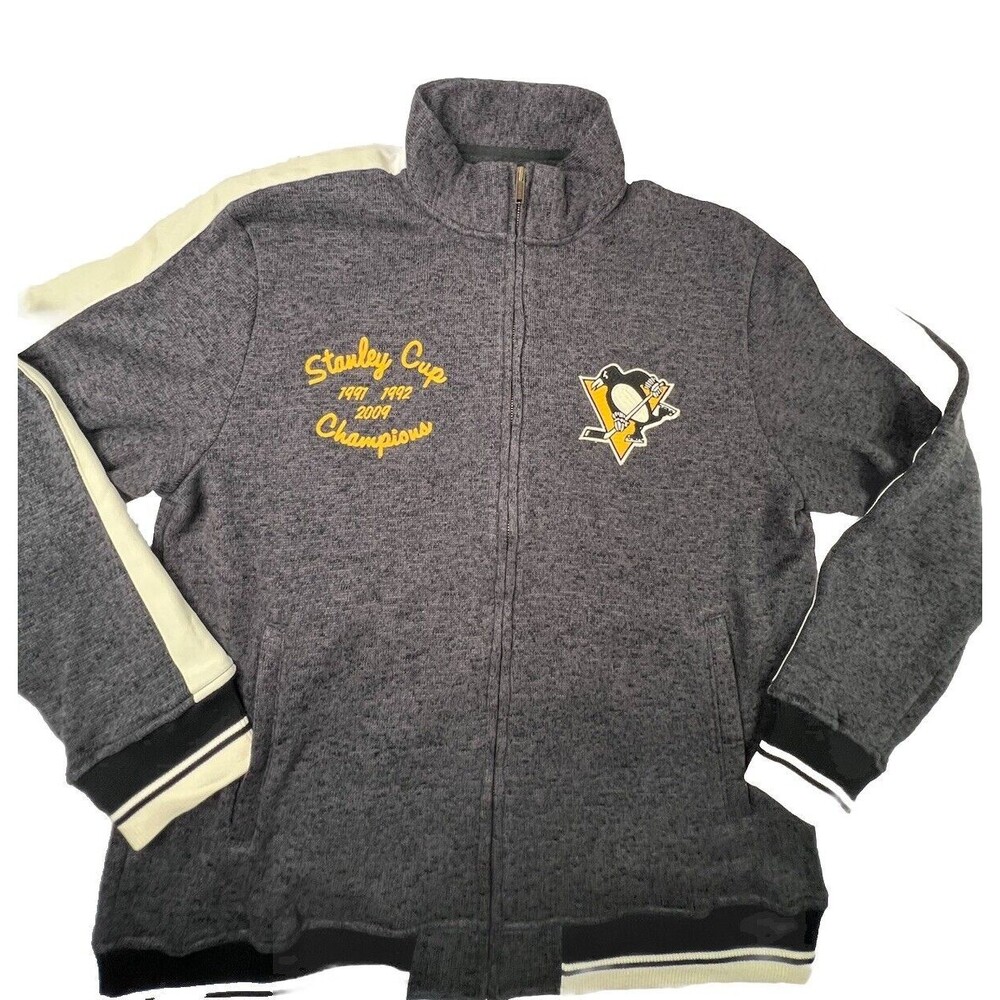 CCM Pittsburgh Penguins Jacket Mens XL Grey Fleece Lined Full Zip Stanley Cup